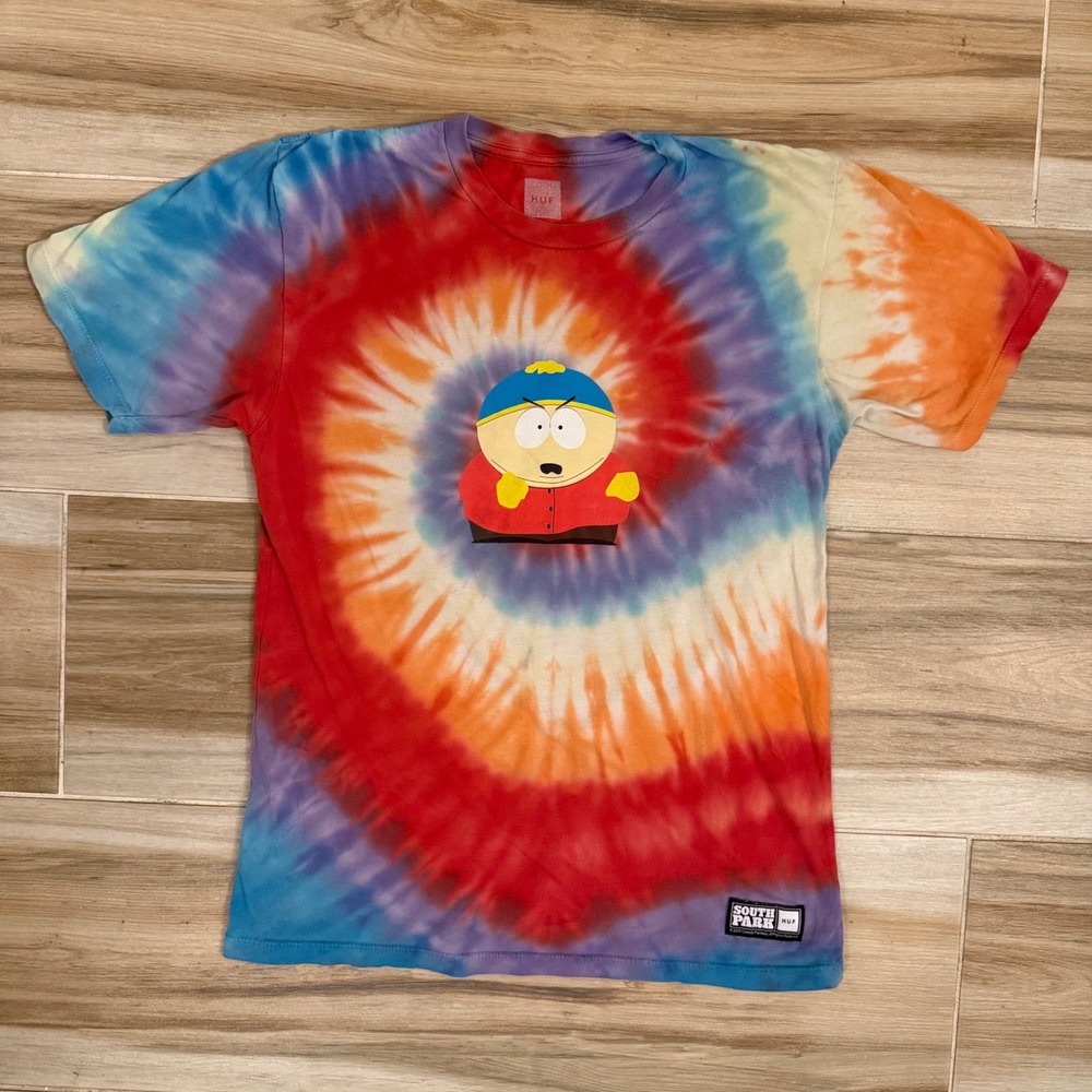 HUF South Park Cartman Tie Dye Shirt Screw You Hippie Mens Small Rainbow T-Shirt